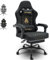 Symino Gaming Stuhl Racing Gamer Stuhl - Ergonomischer Gaming Sessel mit Lendenwirbelstütze, Verstellbare Armlehnen, Gaming Chair mit Fußstütze Vintage PU Leder 200KG, Schwarz
