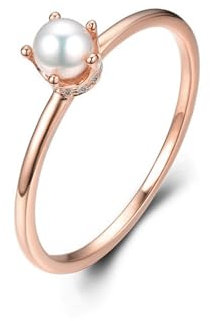 Wycian Ring Damen Wasserfest, Damenring Perlen 9 Karat Roségold Größe 63 (20.1) Perle Rundschliff Weiß Npassbar Für Geburtstag