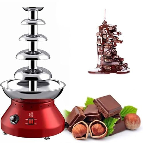 Chocolate Fountain Fondue - 5 Tiers Large Capacity Chocolate Waterfall with Adjustable Motor and Temperature Dial, Great for Parties Weddings & Family Gathering (Color : Red)