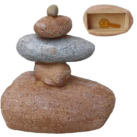 Memeyou Hide a Spare Key Outdoor Waterproof Fake Rock Key Hider Holder Safe Secret Storage Box For Outside Indoor Garden Ornament Decorative 5 Faux Stones Geocache Containers Large Size Design