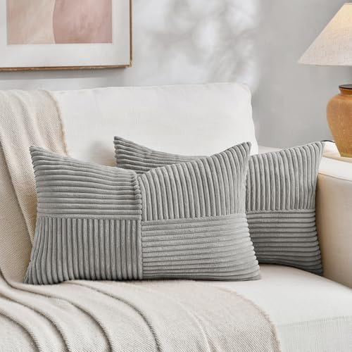 FDTERN 2er Set Hellgrau Kordsamt Kissenbezug 30x60CM Weich Moderne Dekorative Kissenbezüge Kissenhülle Dekokissenbezug Sofakissen Dekokissen Boho Deko für Sofa Schlafzimmer Wohnzimmer Balkon