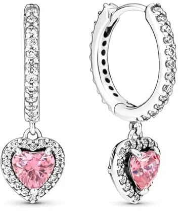 Authentic 925 Sterling Silver Sparkling Heart Hoop Earrings For Women Wedding Gift Fashion Jewelry