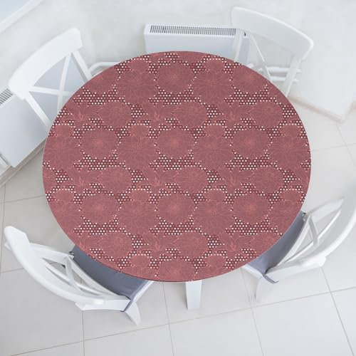 ABAKUHAUS Chrysantheme Elastisches Rundtischtuch, Das Wachstum auf Tupfen, Rundum-elastische Stofftischdecke, 100 cm x 110 cm, Getrocknete Rosen und Pale Maroon