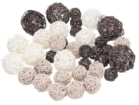 sourcing map 72 Pcs Wicker Rattan Balls, 1.2 1.6 2 2.4 Wood Decorative Balls Vase Fillers for Centerpiece Bowl Orbs Fillers Tree Wedding Home Decor, Beige/White/Coffee