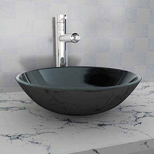 Homgoday Lavabo in vetro temperato 42 cm nero lavabi bagno lavabo lavabo bagno