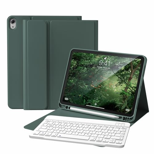 KVTVOU Funda con teclado para iPad A16 11.ª generación 2025, para iPad 10.ª generación 2022 10.9 pulgadas, teclado QWERTZ desmontable Bluetooth, funda blanda resistente a los golpes, carcasa de TPU