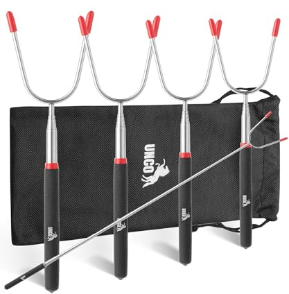 UNCO- Marshmallow Roasting Sticks, 4 pcs, 34, Extendable Stainless Steel Smores Sticks with Insulated Handles, Marshmallow Sticks for Fire Pit, Skewers for Smores, Hot Dog Sticks for Campfire