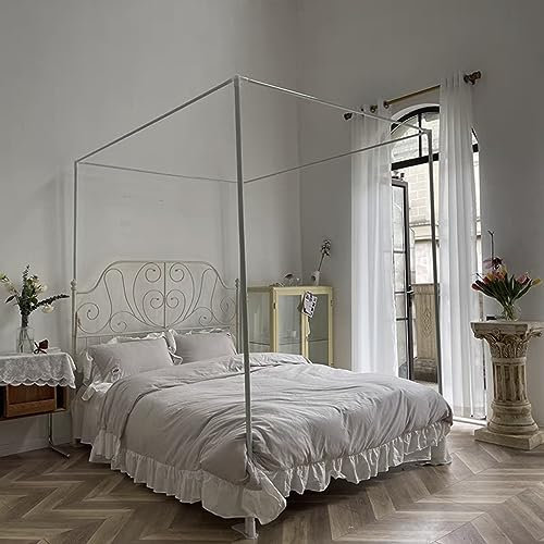 Eckbetthimmel in voller Größe, weiß, Pfostenrahmen, Stangen, King-Size, Moskitonetz, Betthimmel, Rahmen für Schlafzimmer, Dekoration