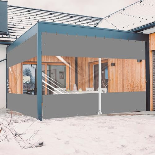 Ezcasch Terrassenplane mit Reißverschluss, 2x2.1m(Höhe x Breite) Pavillon Seitenteile, 450g/m² Plane mit Ösen Windschutz für Outdoor Pergola, Anpassbar Innerhalb von 3.5x8m