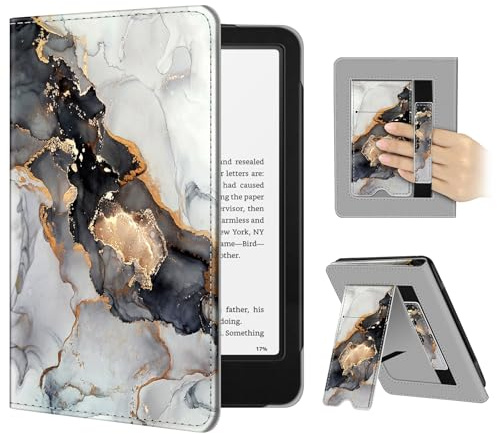 Fintie Hülle für 7 Kindle Paperwhite(12. Generation)/Kindle Colorsoft | Paperwhite Signature Edition 2026, Kickstand Case mit Handschlaufe, Rückseiten-Magnet, Auto Sleep/Wake, Trüber Marmor