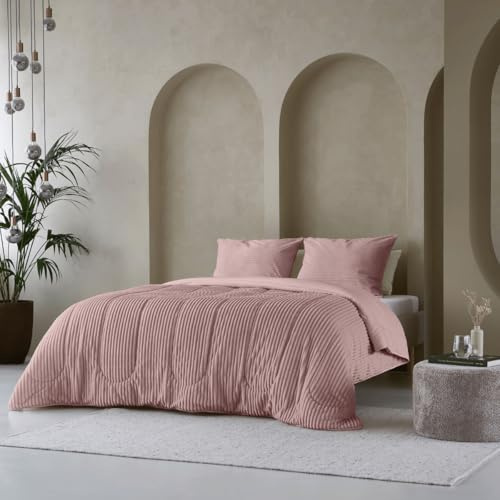 Zelesta Groovebed Couette - Lavable - Sans housse de - Couette d'hiver et d'été chaude - 4 saisons - Fluffy (rose crépuscule, 140 x 200 cm)