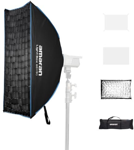 Amaran Light Box 60x90 Faltbare Bowens Mount Softbox, EIN-Snap-Setup rechteckiger Lichtformer mit Diffusion & Wabe für Porträt- & Produktfotografie, Tragbar mit Tragetasche