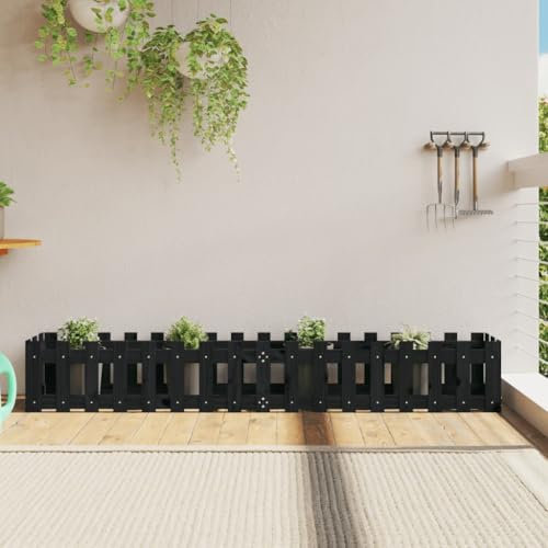 Somanki Hochbeet Latten-Design Schwarz 200x30x30 cm Massivholz Kiefer, Palettenrahmen, Hochteich, Gemüsebeet, Kräuterregal Balkon, Blumenbeet, Kräuterspirale, Tomatenbeet, Pflanzhochbeet - 832504
