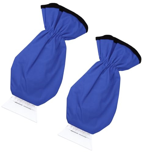 Huakaile 2 Stück Eiskratzer mit Handschuh, Windschutzscheibenschaber & verdicktem Fleece-Handschuh, wasserdichter Schneeräumer Fäustling für Autos, Fenster, Frost, LKW, Auto (blau)