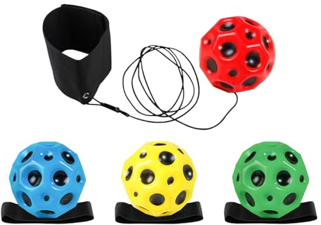 4 Stück Wurfball mit hohem Rückprall, Handgelenkball mit Seil, elastischer Handgelenkball, Rückprallball zum Training der Reaktionsfähigkeit, Hand-Auge-Koordinationstrainingsgerät für Fußball