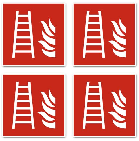 Feuerleiter Brandschutzzeichen: F003 - DIN EN ISO 7010 / ASR A1.3 - Aufkleber: 15 cm, 4 Stück