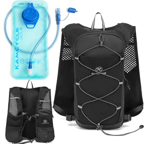 KAMCYCLE Sac à dos de course, gilet d'hydratation ultra léger, sac à dos de vélo, marathon, course, randonnée (avec vessie de 2 l)