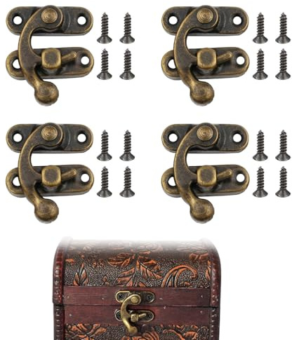 Misuyue 4pc Mini Swing Arm Clasp Left Hook and Eye Latch, 26 x 23mm Bronze | Vintage Small Latch Hook Hasp, Lock Clasp for DIY Suitcase Toolbox Wooden Case Jewelry Box