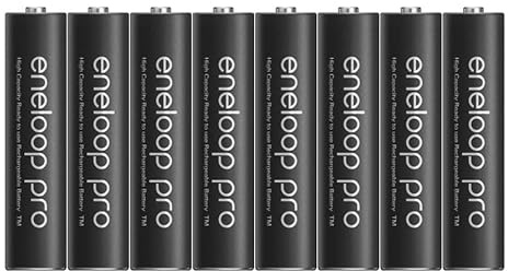 Eneloop Pro uppladdningsbara AAA-batterier pro 8 st (2 förpackningar med 4), min kapacitet 930 mAh Ni-MH-batterier, redo att användas, laddningsbara upp till 500 gånger, plastfri förpackning, pro