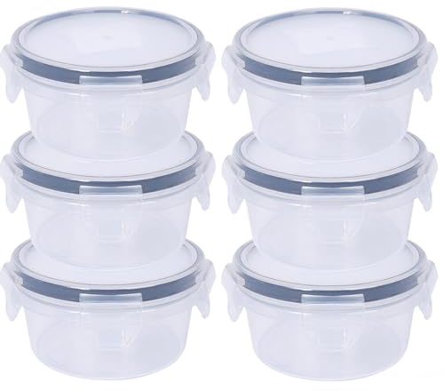 Shunshi 6 Pack Round Food Containers with Lids Airtight,Reusable Plastic Snack Pots with Clip Lock,Leak-proof Stackable Small Storage Container Set for Fruit, Yoghurt, Snack (300ML*6)