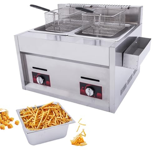Naturalpowev Friggitrice a Gas, in Acciaio Inox, con cestello Rimovibile 10Lx2 e Coperchio, Controllo della Temperatura Indipendente, per Patatine Fritte e Ciambelle
