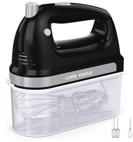 Lord Eagle Hand Mixer Electric Whisk, 300W Power Handheld Mixer Kitchen for 5-Speed Baking Cake Egg Cream Food Beaters Whisk, with Snap-On Storage Case, Mini Black
