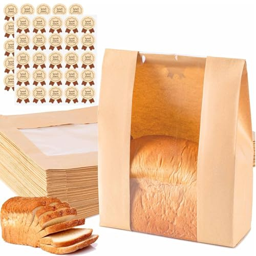 50 pcs en Papier Kraft,Pochettes Cadeau Marron, 30x21x9 cm, Pochettes Kraft Alimentaire,Fenêtre Transparente Sachet Alimentaire pour Biscuits, Bonbons, Plats à Emporter, Pain Pâtisserie