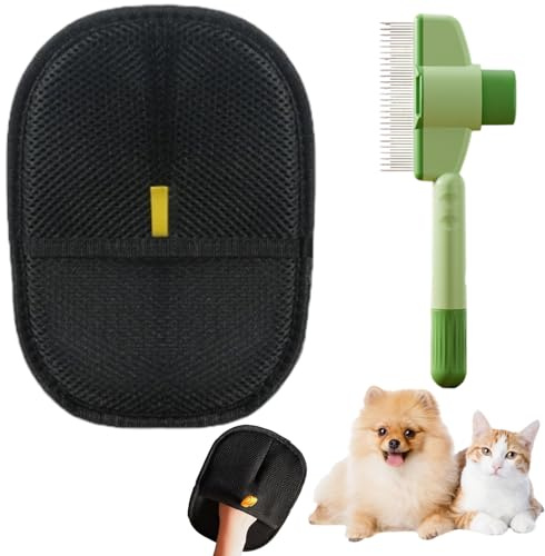 Tierhaarentferner Handschuh, Fellblitz Bürste Katze, 2er Set mit Selbstreinigendem Kamm, Effektiver Katzenhaarentferner für Lang- und Kurzhaar Tiere, Ideal für Möbel & Kleidung
