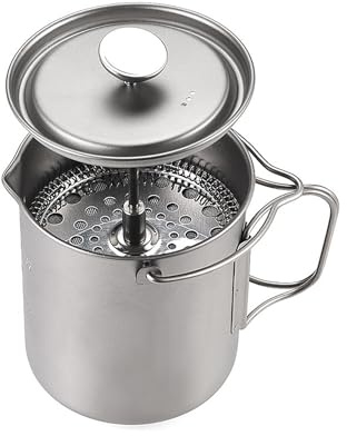 Cafetière à piston française en titane, 205 g, légère GR1 en titane pur, portable, pour camping, voyage, filtre réutilisable pour l'extérieur, thé et boissons chaudes, passe au lave-vaisselle
