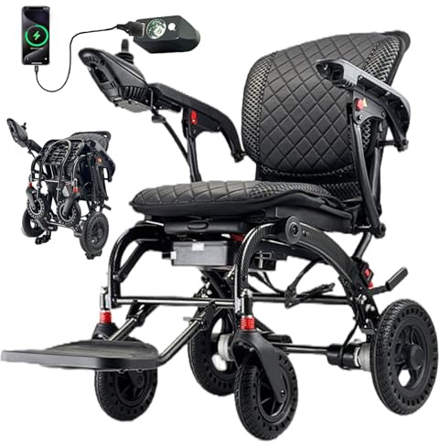 Juodkeo All-Terrain-Elektrorollstuhl mit verstellbarer Fußstütze, bürstenlosem, leisem Motor, Anti-Kipp-Rädern, für Reisen, Einkaufen,with Light