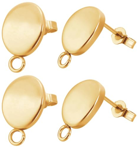 Beebeecraft 1 Scatola da 30 Pezzi di Orecchini A Bottone Ovali Placcati in Oro 18K 304 perni per Orecchini in Acciaio Inossidabile con Passante per Accessori per La Creazione di Gioielli Artigianali
