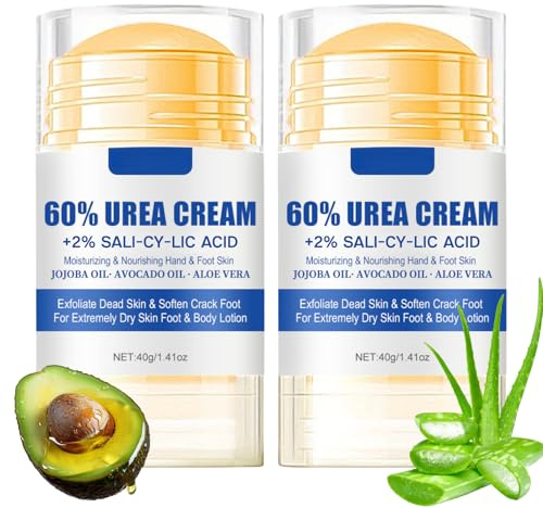 60% Urea Fußcreme für Sehr Trockene Füße, Feuchtigkeitsspendende Urea Fusscreme mit Sa-licyl-säure, Anti Riss Fußcreme Stick gegen Hornhaut & Trockene Füße, Fußpflege für Glättet & Schützt, 2×40g