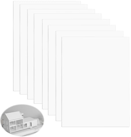 8 Stück Kunststoffplatte DIN A4(21x297 mm) PP Platte 1mm dick Hart Polystyrol Platte Plastikplatte für Modellbau, Heimdekoration Basteln Architektur DIY Projekte