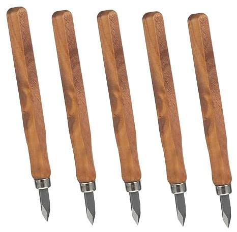FONDOTIN Set di 5 Coltelli da Intaglio Legno Manico Marrone in Materiale Sintetico, Utensili per Creazione di Joint e Incisioni Artigianali