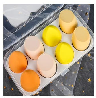 Kit Beauty Blender 8PCS | 3 Formes (Goutte D'Eau, Gourd, Coupe Inclinée) Puff De Poudre, Convient Pour La Fondation, La Crème Visage Et Le Maquillage Liquide (Série jaune, 8pcs)