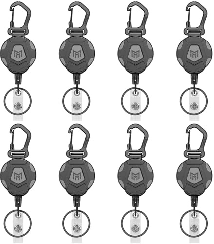 MNGARISTA 8-Pack Retractable Keychain, Heavy Duty Carabiner Badge Holder, Tactical ID Badge Reel with 31.5” Steel Retractable Cord, 8.0 oz