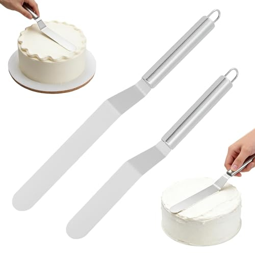 2 Stück Winkelpalette Edelstahl Set,Tortenmesser,Zwei Verschiedene Größen von Tortenmessern aus Rostfreiem Stahl,Angled Icing Spatula Tortenmesser,zum Backen, Torten selber machen, Tortendekoration