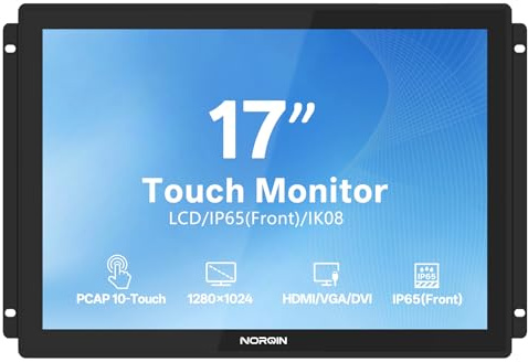 NORQIN 17 Monitor Touch Industriale Incorporato,Cornice Aperta IP65 IPS | Schermo Tattile Touchscreen 1024×768,VESA,Capacitivo 10 Punti,HDMI/VGA/DVI/USB,12V Display Robusto,Per Automazione e HMI, POS