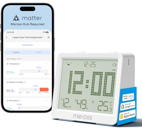 Meross Matter 10-in-1 Smart Thermometer Hygrometer (Hub erforderlich) | Indoor Wetterstation WLAN mit LCD-Display, Smart-Home Automatisierung, Kompatibel mit Apple HomeKit, Alexa & Google Home