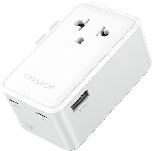 UPXNBOR Universell adapter 2026 ultratunn världsanvändbar 2026, 1 USB-A + 2 USB-C, kompakt för USA/Storbritannien/Japan/Thailand/Australien
