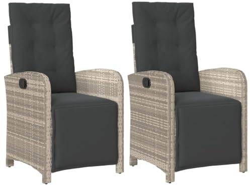 Hommdiy Gartensessel mit Fußteil 2 STK. Verstellbar,Geflechtsessel mit Liegefunktion,Gartenstuhl Gartenmöbel Rattansessel Hellgrau Poly Rattan