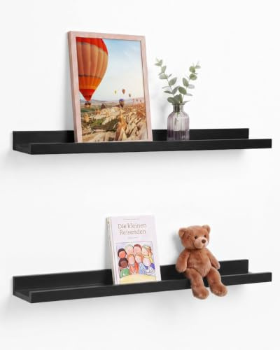 Wandregal Schwarz 2er Set Bilderleiste Holz MDF 70 cm Schweberegal Regal | Bilderrahmen und Deko-Objekte, Fotoleiste, U-förmiges Profil, modernes Design, pflegeleicht, mit Montage-Zubehör