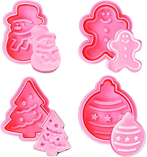 Gmuret 4 STK. Weihnacht Splätzchen Cchneider Set mit Auswerfer, Schneeflocken Fondant Ausstecher Ausstechformen Tortendeko Kekse Backen Zubehör
