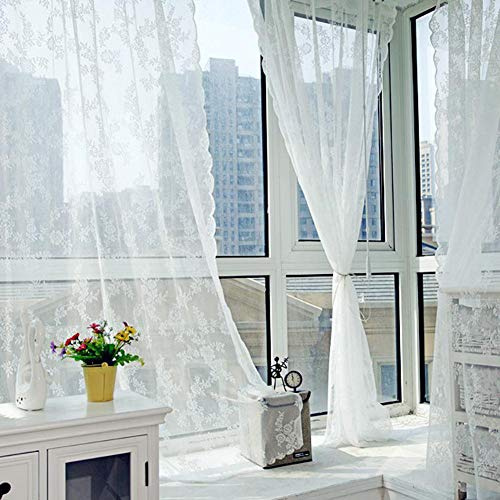 Baoer 2 Stück transparente Vorhänge aus bestickter Spitze mit floraler Spitze, Jacquard-Strickgardinen, für Schlafzimmer, Wohnzimmer, Stangendurchzug, Retro-Stil, Vintage