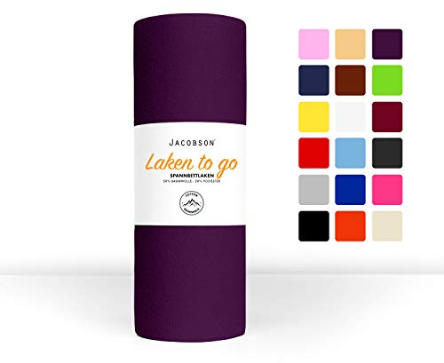 Jacobson Laken to GO Spannbettlaken Jersey Spannbetttücher Bettlaken 50% Baumwolle 50% Polyester (120x200-130x200cm 1er Set, Royal Lila)