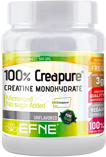 EFNE | Creatine Creapure | 500g | Kreatin pulver | 100% reine Creapure | Creatin Monohydrat Pulver | Erhöht Widerstand und Stärke, neutraler Geschmack | Vegan |