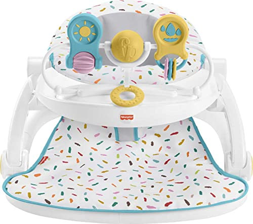 Fisher-Price Tragbarer Babystuhl Deluxe Sit-Me-Up Bodensitz mit Snack-Tablett und Spielzeugstange, Regenbogen-Streusel