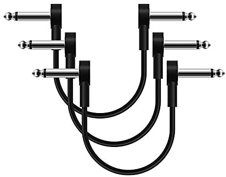SONICAKE 6 Inch Guitar Patch Cable Guitar Effect Pedal Cables Noiseless 1/4 Right Angle TS Mono Cords for Effect Pedals Black 3 Pack