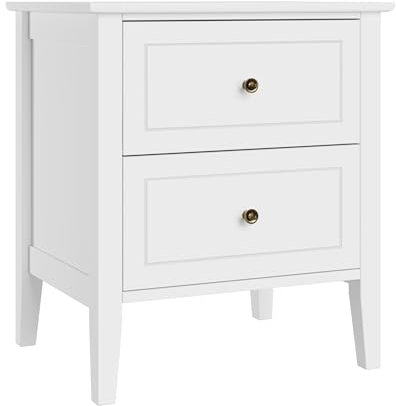 FOREHILL Nachttisch Nachtschrank Nachtkommode mit 2 Schubladen, Beistelltisch Sofatisch für Schlafzimmer Wohnzimmer, weiß, 50x40x55,5cm, Vintage