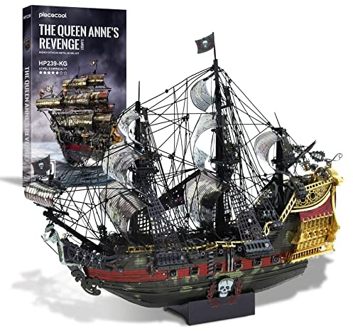 Piececool 3D Puzzle Metal Queen Anne's Revenge, Pirate Boat Craft Model Kits for Adults to Build, 3D Puzzles Adult Teens with 304 Stainless Steel Ship, Ideal as Gifts, Home Decoration, DIY, 439 Pieces